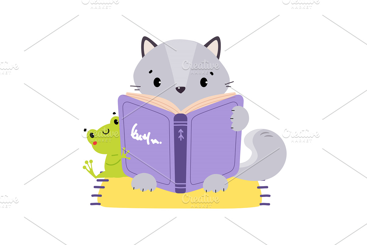 Cute baby raccoon reading book, an Animal Illustration by TopVectors