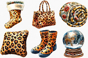 Watercolor Leopard Winter Clipart, an Illustration by Canvas Craft (Thumbnail 2 of 8)