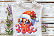Watercolor Christmas Octopus Clipart, a Work Illustration by CraftArtStudio (Thumbnail 2 of 6)