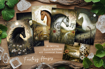 Fantasy Horses On A Flower Meadow