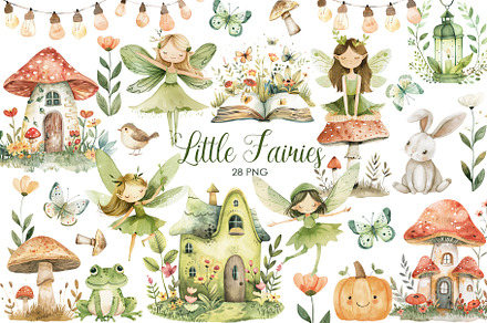 Watercolor Green Fairy clipart., an Object Graphic by AquarelleSpace