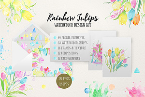 Watercolor Design Kit Rainbow Tulips, a Card Template by Corner Croft