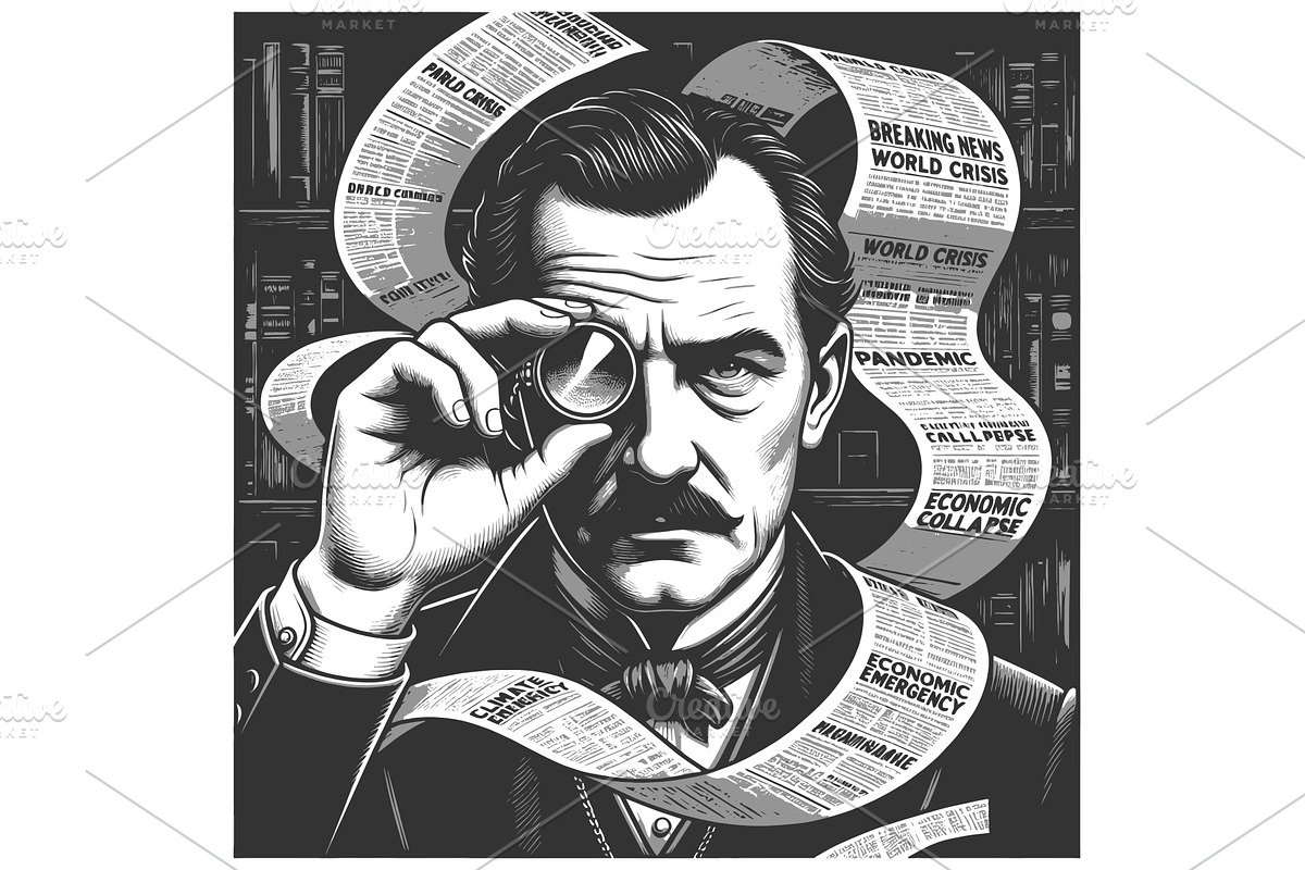 Man Analyzing Headlines of Global, a Person Illustration by AlexArt