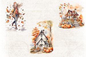 Scandinavian Country Fall Watercolor