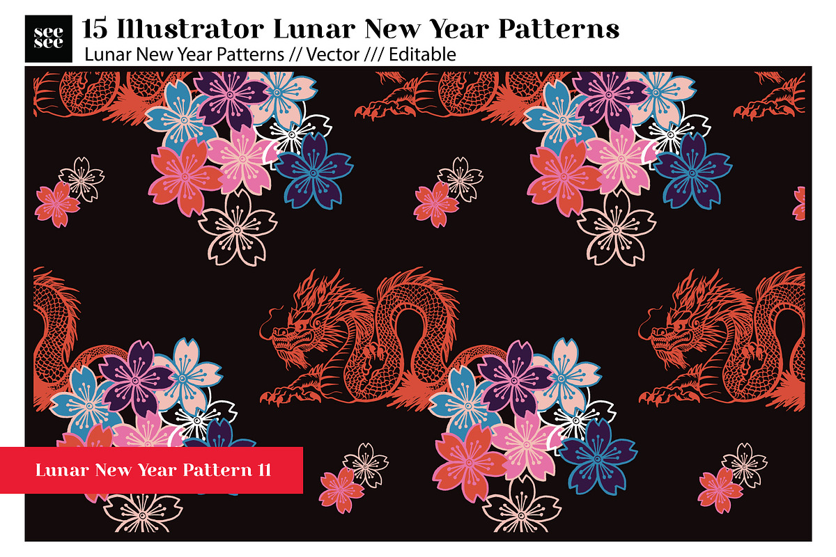 15 Vector Lunar New Year Patterns, a Pattern Graphic by CC CREATIVE CO (Photo 22 of 23)