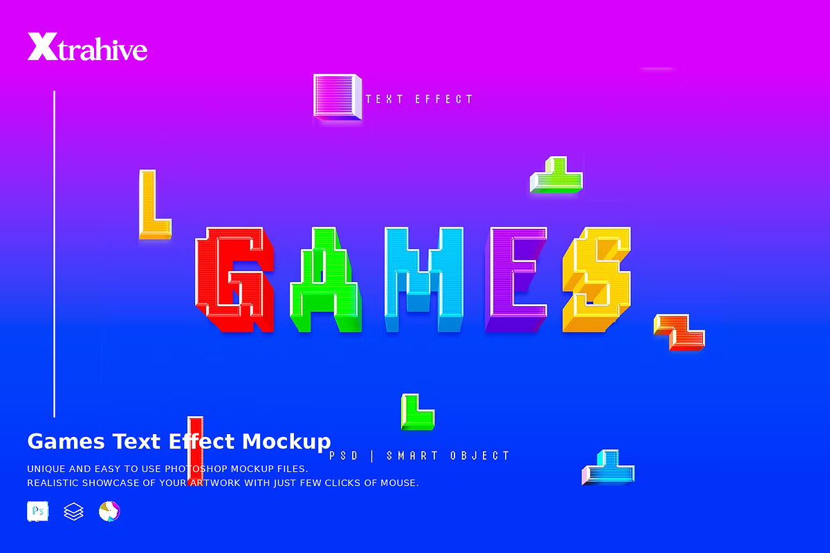 Retro Game Text Effect Mockup, a Layer Style Add-On by Xtrahive (Photo 1 of 2)