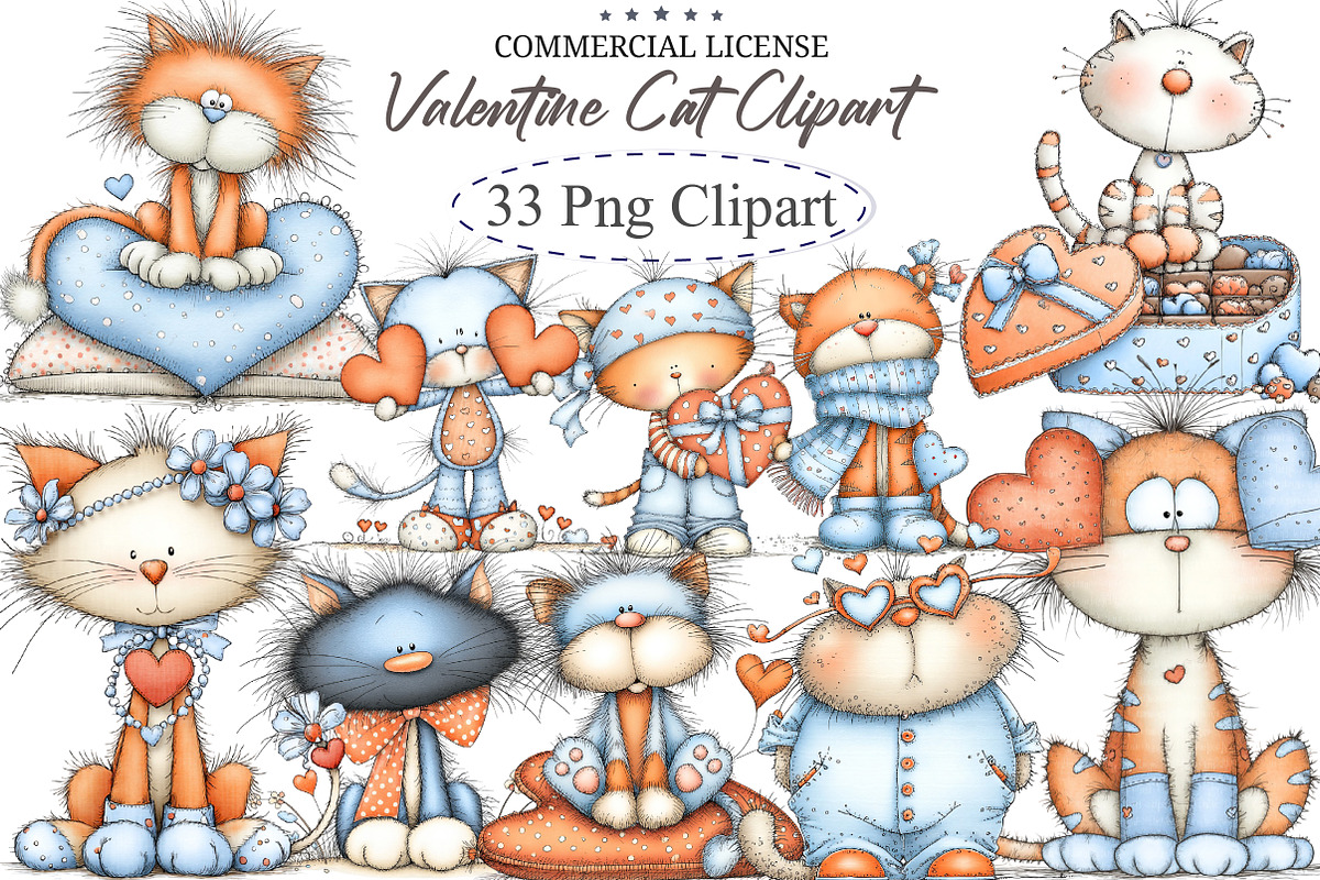 Valentine Cat Clipart Bundle, an Illustration by designcity5 (Photo 1 of 5)