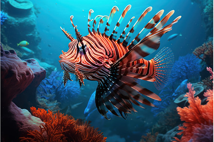 Graceful Ocean lionfish. Generate Ai, an Animal Photo by Ylivdesign