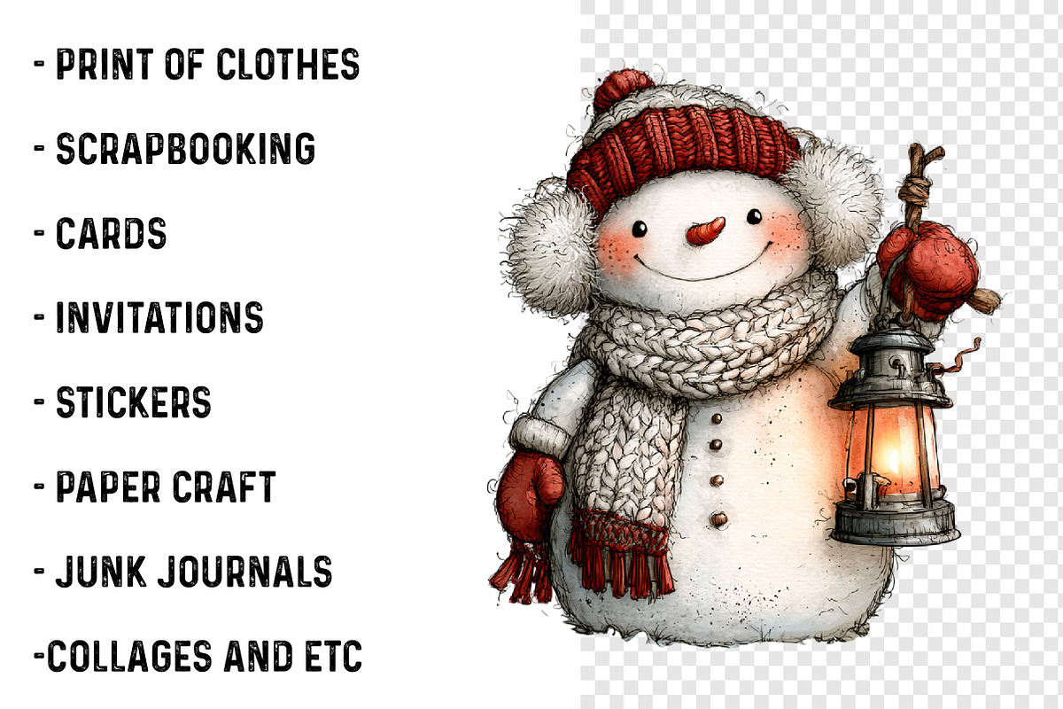 Whimsical Christmas Snowman PNG, a Work Illustration by SinaCreation (Photo 3 of 6)