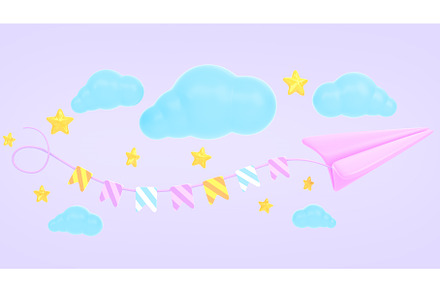 Flying paper plane with colorful, a Light 3D Model by Marozhkastudio