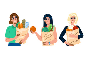 tote grocery bags woman vector, a Person Illustration by pikepicture