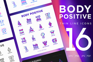 Body Positive | 16 Thin Line Icons, an Outline Icon by Alex Blogoodf