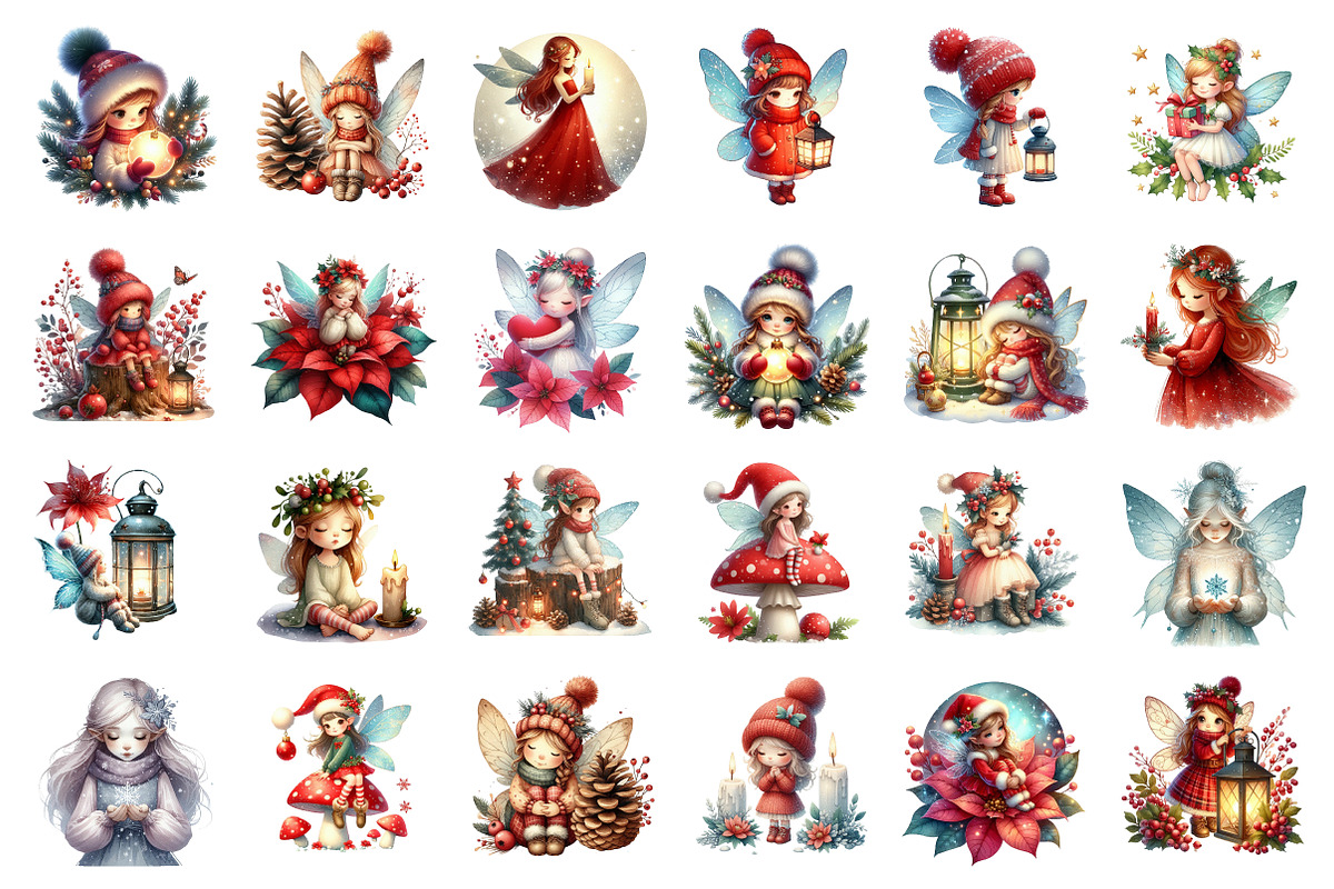 Watercolor Christmas Fairy Clipart, an Illustration by SinaCreation (Photo 2 of 7)