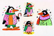 Hand-Drawn Christmas Penguin Clipart, an Illustration by Dream Creation (Thumbnail 7 of 7)