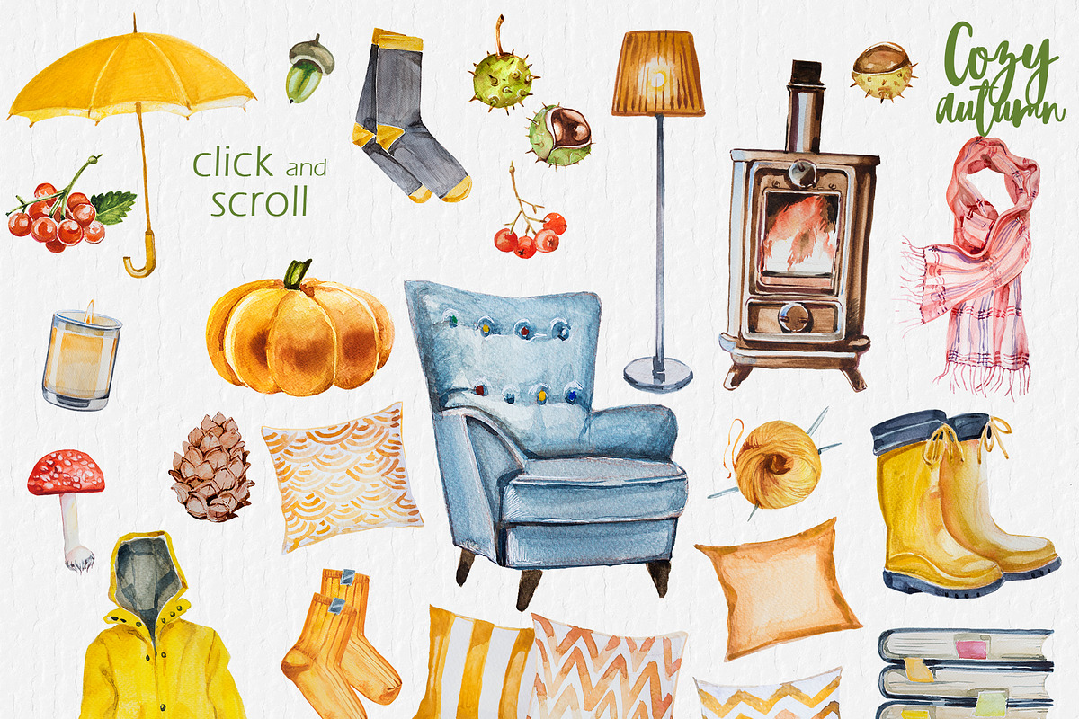 Watercolor Cozy Autumn Clipart, a Seasonal Illustration by ArtCreationsDesign (Photo 2 of 2)