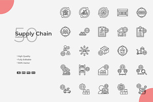 Supply Chain Outline Icons, an Outline Icon by Bloodline