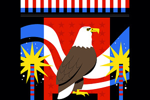 Red Flat 4th of July Illustration, an Illustration by graphicook