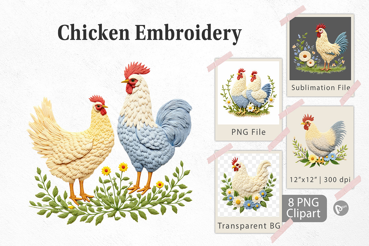 Chicken Embroidery Clipart, a Graphic by Artnoy (Photo 1 of 5)