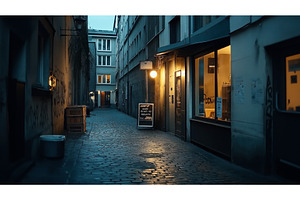 Narrow Cobblestone Alleyway In Urban