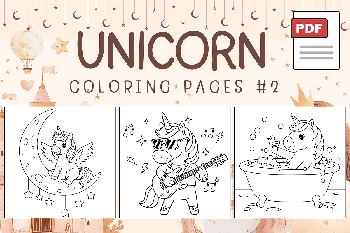 Unicorn Coloring Pages #2, an Animal Illustration by Inkivelle Studio
