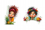 Whimsical Peeking Girl Clipart, an Illustration by Daily.Designs (Thumbnail 6 of 7)