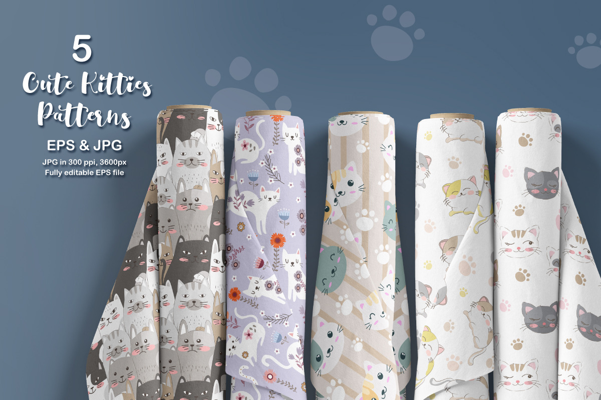Cute Kitten Seamless Pattern Set, a Pattern Graphic by DrawStudio1988 (Photo 2 of 8)