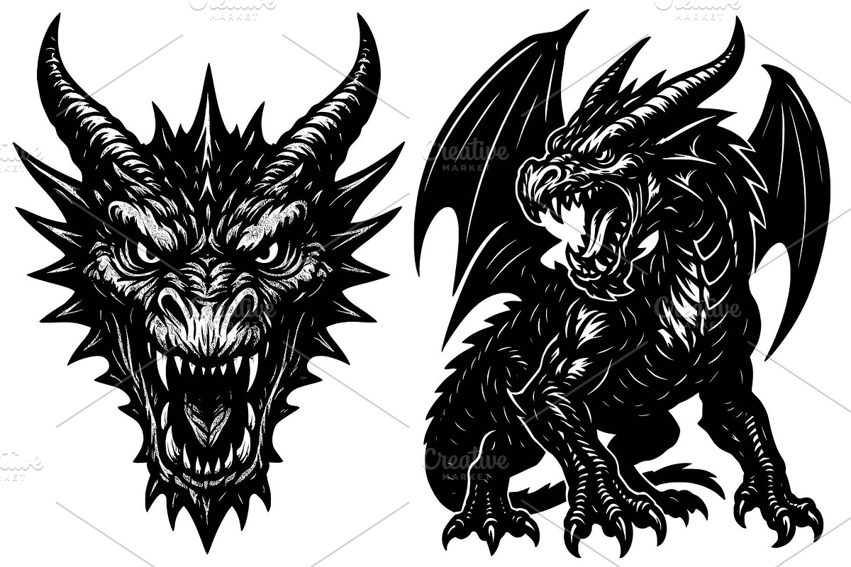 Dragon tattoo silhouettes, an Animal Illustration by Deezguizer (Photo 3 of 3)