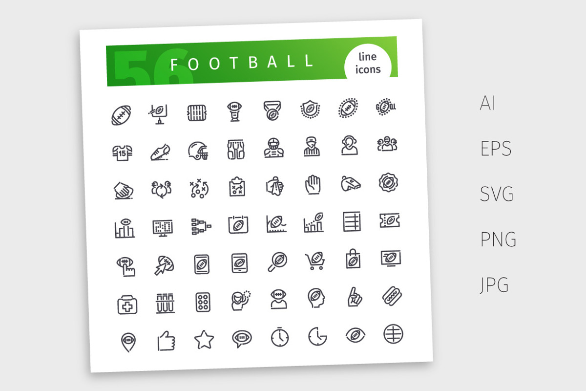 American Football  Line Icons Set, an Outline Icon by Voysla's Shop (Photo 4 of 4)