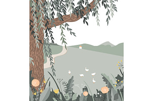 Green weeping willow tree and, an Illustration by Toltemara