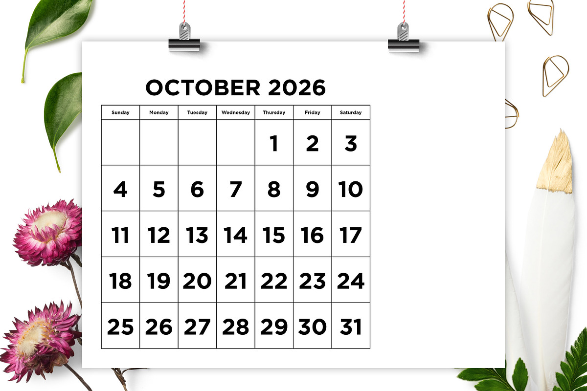 2026 Large Number 8.5x11 Calendar, a Stationery Template by Running With Foxes (Photo 4 of 5)