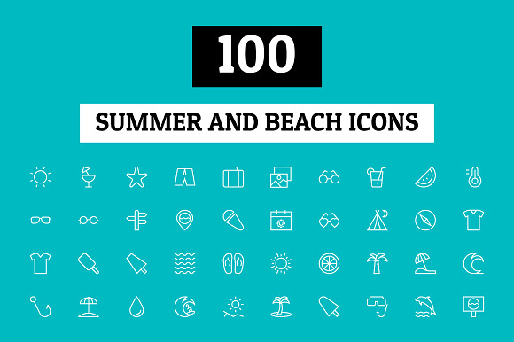 100 Summer and Beach Icons preview 3