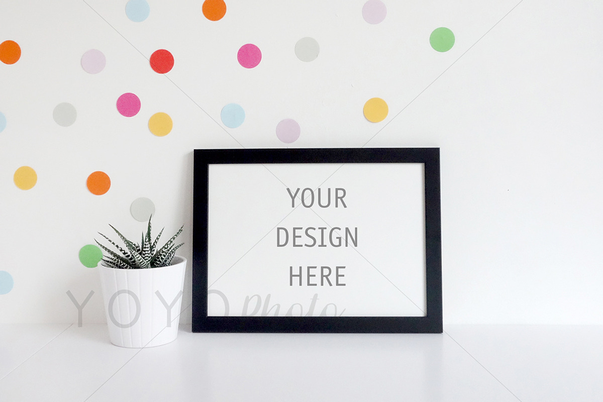 A4 Landscape Black Frame Mockup, a Print Template by YOYO Photo