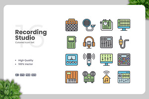Recording Studio Colored Icons, an Icon by Upnowgraphic