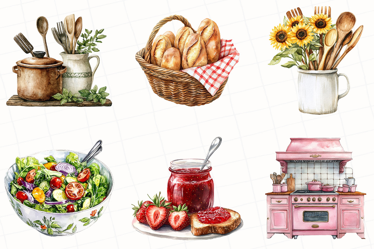 Cozy Cooking Watercolor Clipart, an Illustration by OK Design (Photo 2 of 5)