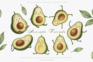 Cute Kawaii Avocado Clipart Set, an Illustration by Pati Paints