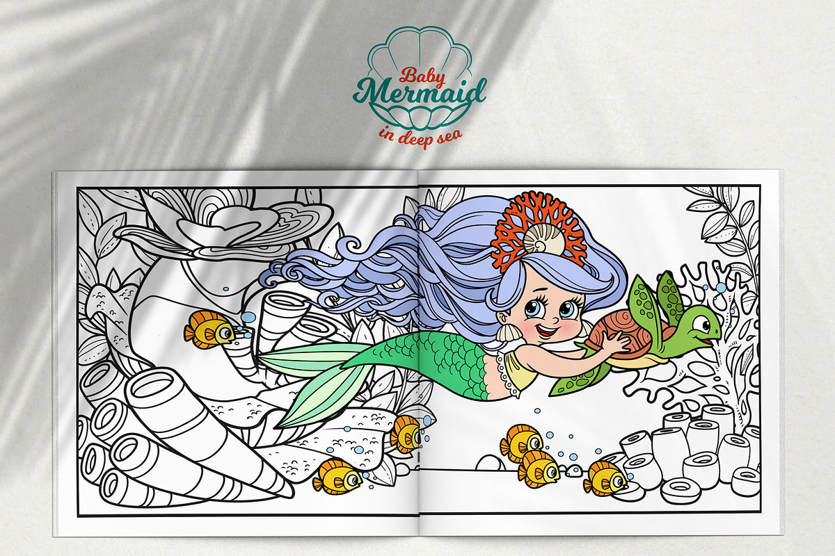 Mermaid in deep sea coloring pages, an Illustration by Azuzlikus (Photo 8 of 11)