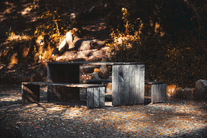 Low-key forest picnic table, an Architecture Photo by SkyNext