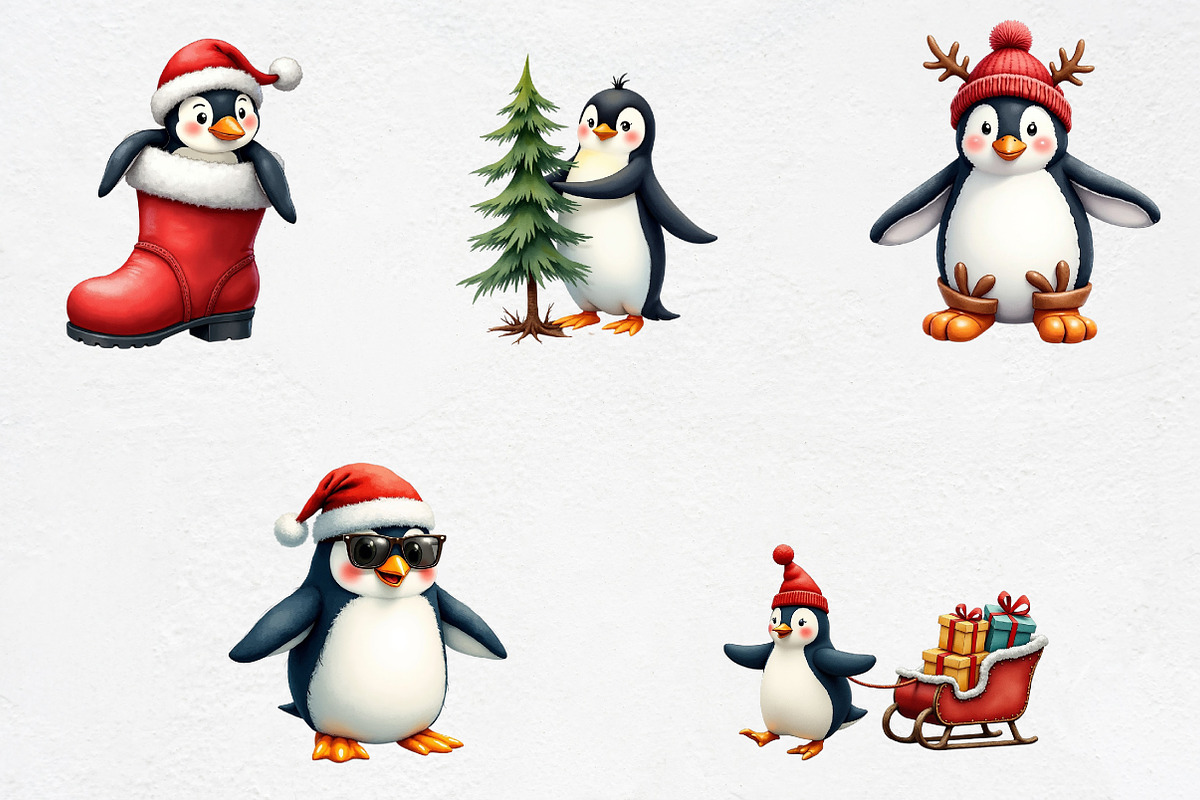 Funny Christmas Penguin Clipart, an Illustration by CrexoraLab (Photo 3 of 5)