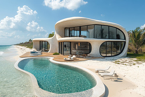 Modern coastal house with unique arc, a Photo by Tanuart