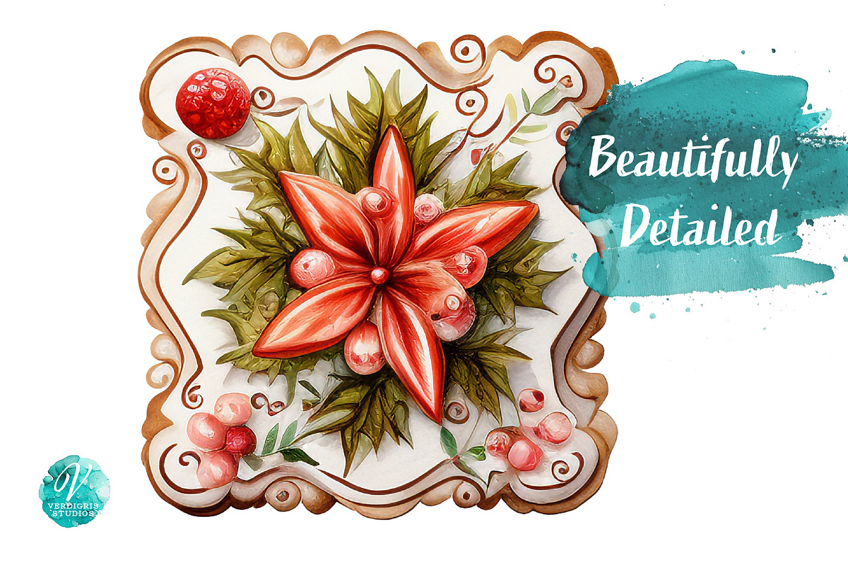 Watercolor Gingerbread Cookies, a Seasonal Illustration by Verdigris Studios (Photo 3 of 3)