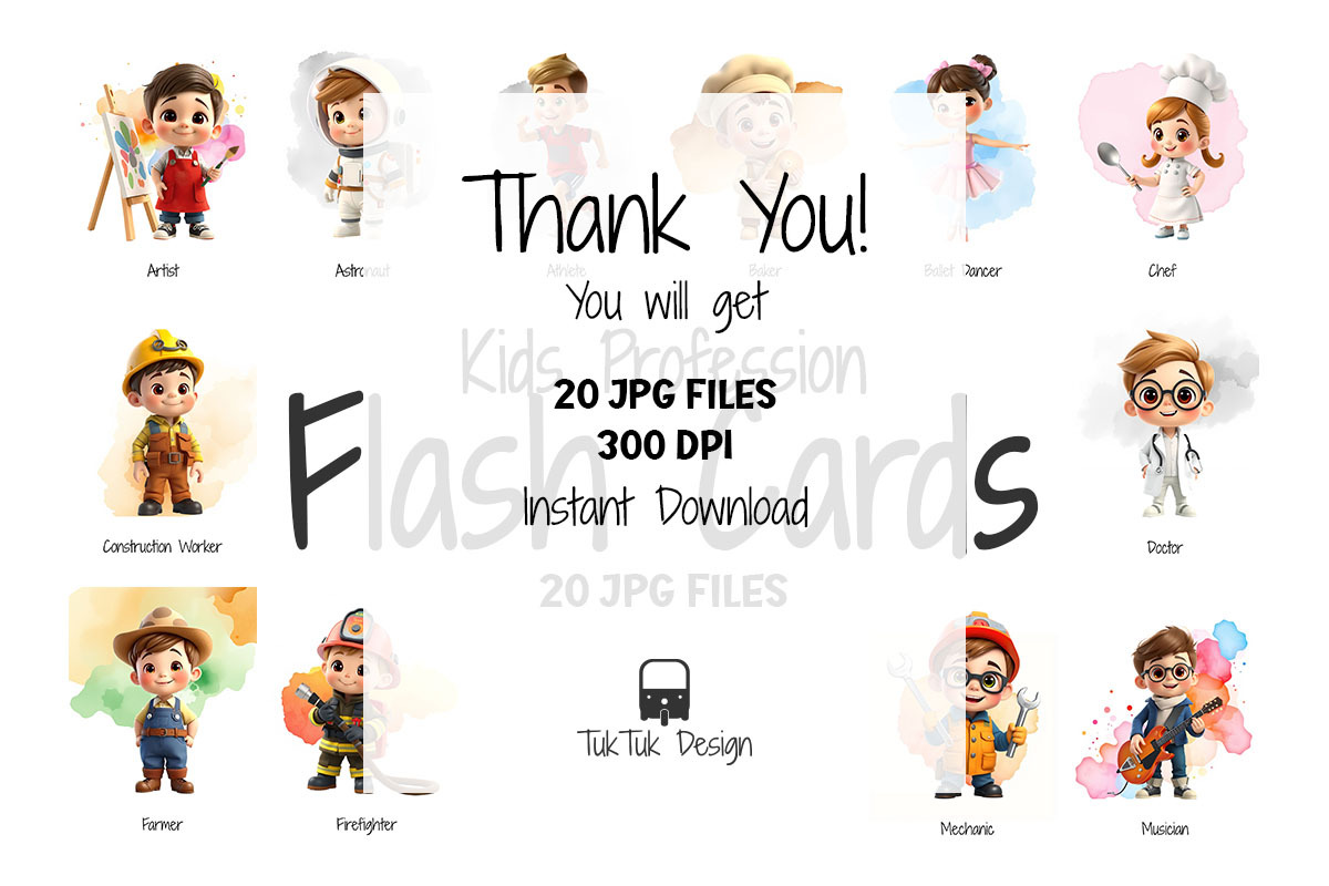 Kids profession flashcards, an Education Illustration by TukTuk Design (Photo 5 of 5)
