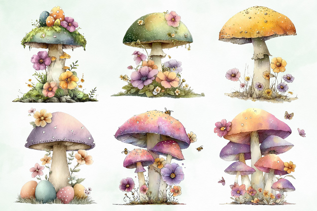 Whimsical Easter Mushroom Clipart, an Illustration by Creative Art (Photo 6 of 7)