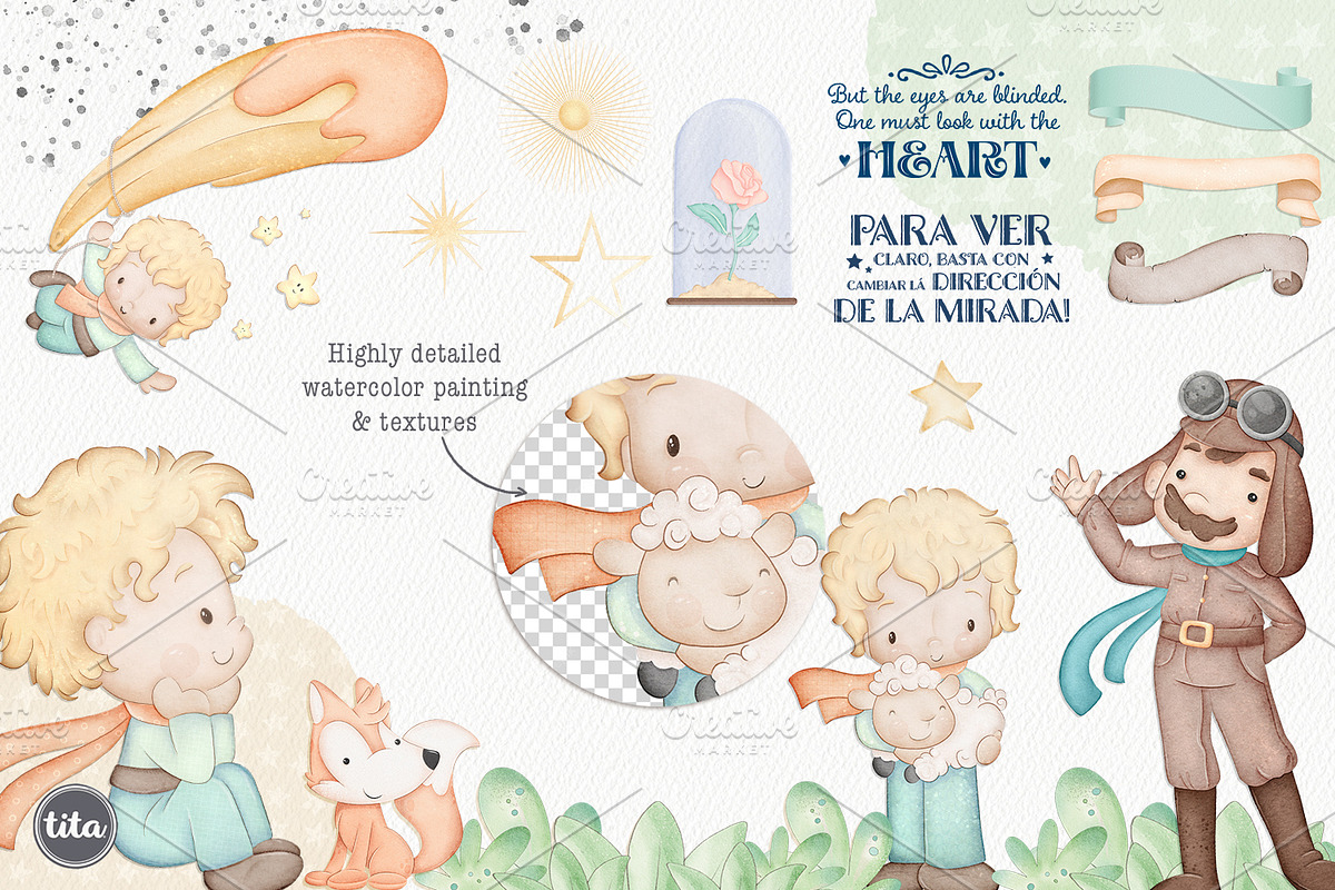 Little Prince clip arts and patterns, an Illustration by Tita Creative Studio (Photo 2 of 6)