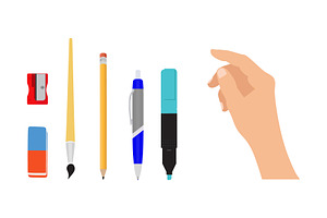 Hand holding stationery tools, an Education Illustration by Viktorijareut