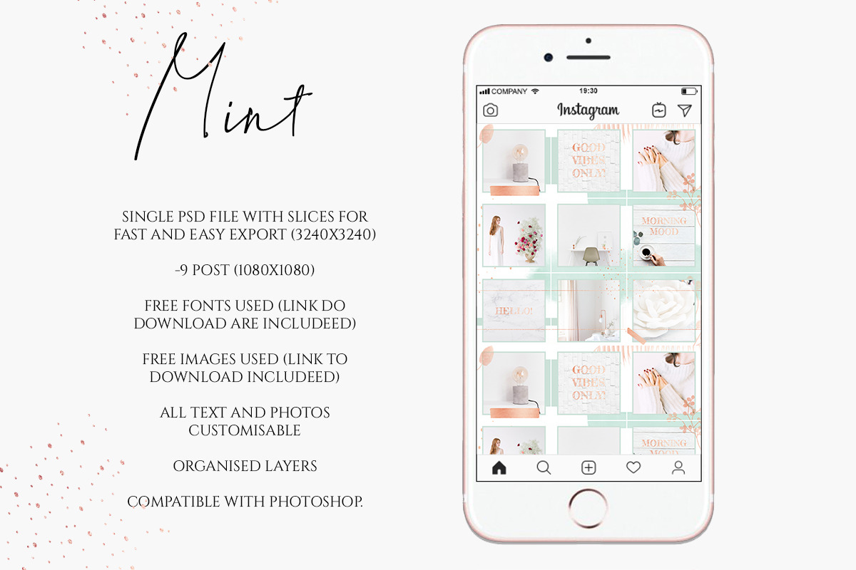 Instagram Post Template Mint Rose, a Templates & Theme by Bumblebee (Photo 2 of 5)