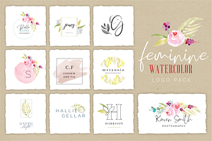 Feminine Watercolor Logo Pack