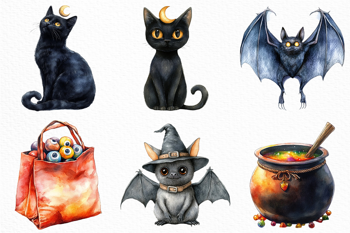 Watercolor Halloween Clipart Bundle, an Illustration by Craft Nest (Photo 4 of 6)