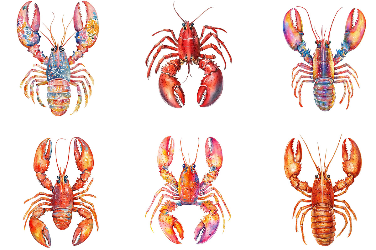 Watercolor Lobster Clipart, an Illustration by Designking (Photo 3 of 5)