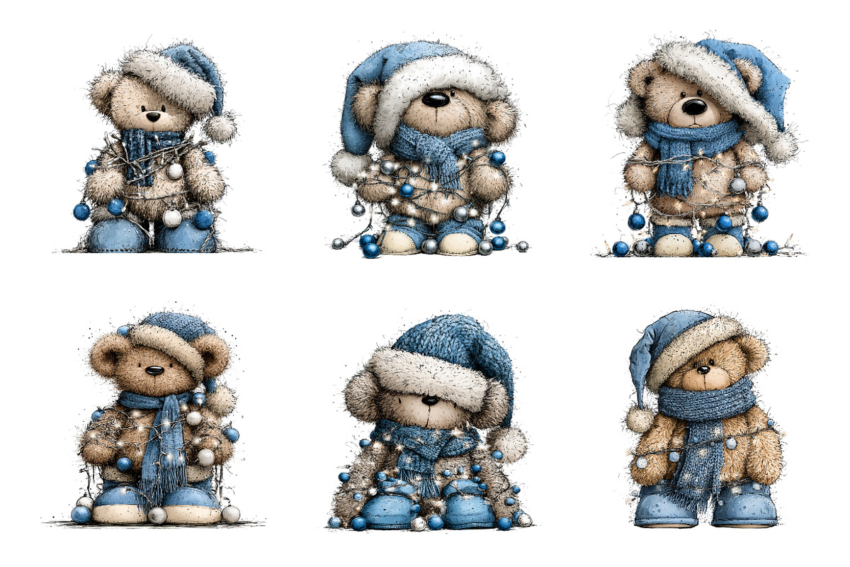 Whimsical Blue Christmas Teddy Bear, a Work Illustration by SinaCreation (Photo 2 of 6)