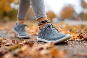 Wellness-focused individual enjoying a walk in a park during autumn, a Photo by AlyaAnd